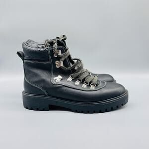 J Crew Shoes Womens 8 Black Leather Hiking Combat Lace Up Lug Sole Boot